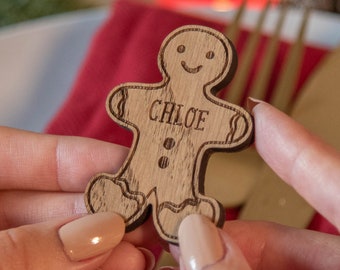 Personalised gingerbread man Christmas place names | dinner table decor place name setting decoration | wooden Christmas table decorations