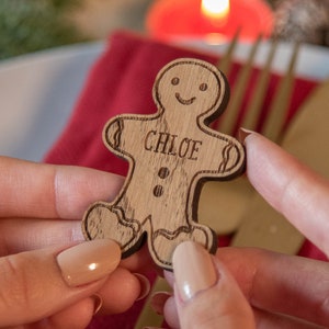 Personalised gingerbread man Christmas place names dinner table decor place name setting decoration wooden Christmas table decorations image 1
