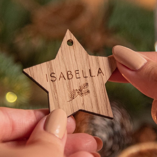 Personalised Christmas wooden star gift tag | custom gift tags | wood presents tags | present label | labels for Christmas parcels