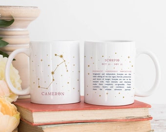 Scorpio constellation themed mug for her | October / November birthday gift - birthday gift for her | hand drawn illustration
