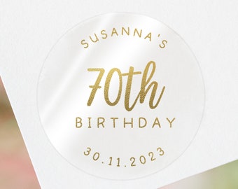 Foil 70th birthday sticker personalised | 70 birthday stickers | 70th birthday label birthday party | birthday labels 70th birthday party