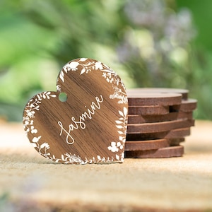 Place cards | wood custom rustic names | custom wood names | table party decor | laser cut place name settings | wedding seating card floral