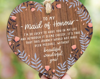 Maid of Honour Thank You Gift - Hanging Wooden Heart Bridesmaid Gift - Be my Head Bridesmaid - Bridal Shower - Hen Party - Wedding Day AM14