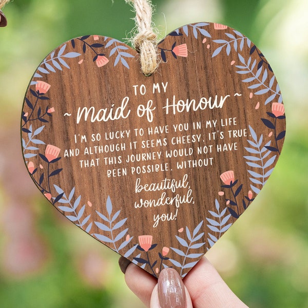 Maid of Honour Thank You Gift - Hanging Wooden Heart Bridesmaid Gift - Be my Head Bridesmaid - Bridal Shower - Hen Party - Wedding Day AM14