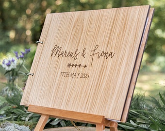 Personalised wooden wedding guest book with arrow & hearts, rustic guestbook, traditional woodland forest ceremony, alternative wood, PG5