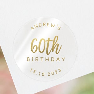 Foil 60th birthday sticker personalised | 60 birthday stickers | 60th birthday label birthday party | birthday labels 60th birthday party