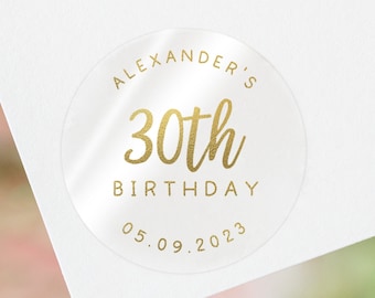 Foil 30th birthday sticker personalised | 30 birthday stickers | 30th birthday label birthday party | birthday labels 30th birthday party