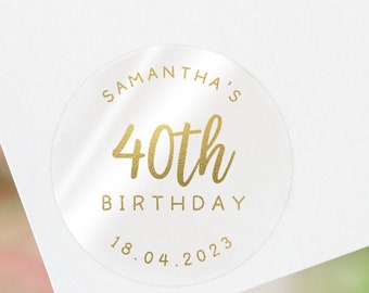 Foil 40th birthday sticker personalised | 40 birthday stickers | 40th birthday label birthday party | birthday labels 40th birthday party