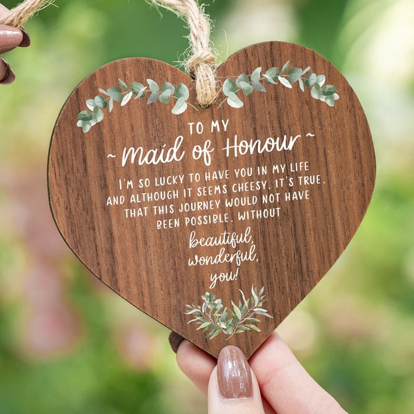 Eucalyptus Maid of Honour Thank You Gift - Hanging Wooden Heart Bridesmaid Gift - Be my Head Bridesmaid - Bridal Shower - Wedding Day