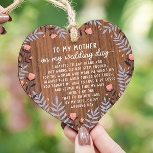 Mother of the Bride Gift - Hanging Wooden Heart Mum Gift - On my wedding day - Wood Keepsake - Hen Party - Gift for mum - AM17