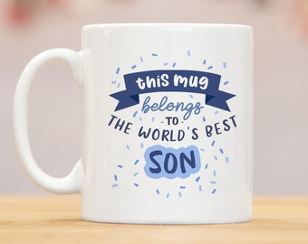 World's Best Son Mug, joke gift, gift for him, happy birthday son card, son gifts, son mug, birthday gift, best son, blue mug, mg064