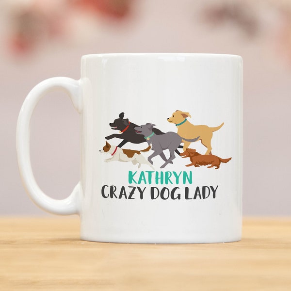 crazy dog lady mug, crazy dog lady, dog lover gift, dog gifts, personalised dog mug, personalised mug, dog lovers gift, puppy gifts, mg1f