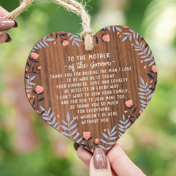 Mother of the Groom Gift - Hanging Wooden Heart Mum - On my wedding day - Wood Keepsake - For mum - Gift from Bride - Mother in law - AM94