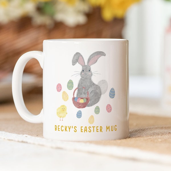 Personalised Easter mug gift | Easter bunny mug | Easter decor for basket | cute hand drawn kids mug Easter cup | bunny mug design