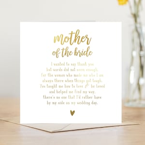 Mother of the bride card | gold foil poem wedding thank you for mum of the bride | to go with mother of bride gift on my wedding day