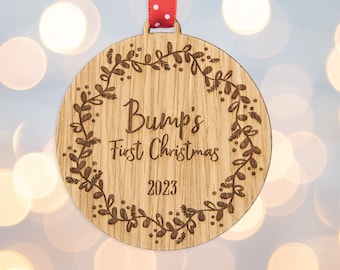 First Christmas bump decoration | bump ornament gift | pregnancy baby announcement | baby shower gift wooden engraved bauble