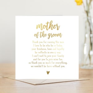 Mother of the groom card | gold foil poem wedding thank you for mum of the groom | to go with mother of groom gift on my wedding day