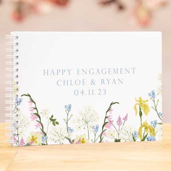 Engagement signing book for engagement party | just engaged guestbook | wildflower floral engagement decor for event