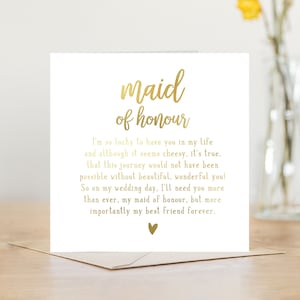 Maid of honour thank you card | to my maid of honour card| gold foil wedding cards | option to personalise inside