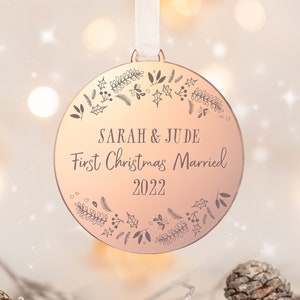 Personalised First Christmas As Mr and Mrs Bauble | Silver Rose Gold Xmas Tree Decoration | Couple Christmas Keepsake | First Christmas