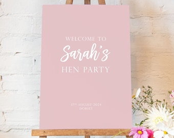 Personalised blush pink hen party sign | welcome hens party sign | hen party decor hen do sign | hen party print, hens party welcome to hen