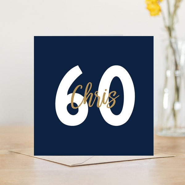 60th birthday card | personalised navy or green and gold greetings card | for men him son husband brother 60th birthday card | sixty