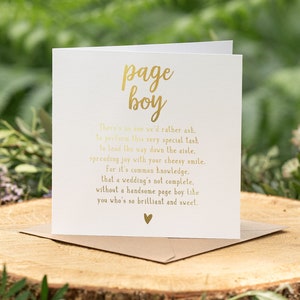 Tarjeta de paje con lámina dorada / tarjeta de boda de paje / tarjetas de boda / tarjeta para regalo de paje / tarjeta de fiesta de bodas / tarjeta de agradecimiento