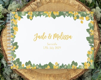 Livre d'or de mariage personnalisé citrons et feuilles | thème de couleur jaune citron | livre d'or pour l'album de fête d'anniversaire de fiançailles de mariage