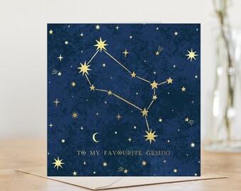 Gemini constellation card | zodiac greeting card | stars astrology card constellations | star sign card | zodiac birthday card | horoscope
