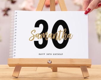 Gold and white birthday guestbook for birthday party event - choice of 9 colours and 2 sizes