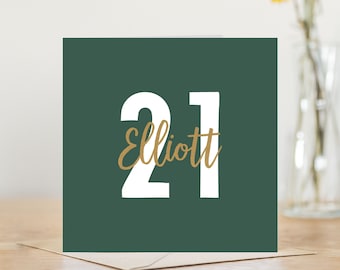 21st birthday card | personalised navy or green and gold greetings card | for men him son grandson nephew | 21st birthday card | happy 21st