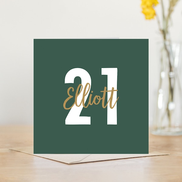 21st birthday card | personalised navy or green and gold greetings card | for men him son grandson nephew | 21st birthday card | happy 21st