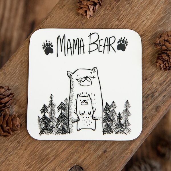 Mama Bear Coaster, Mother's Day Mug Gift, Tea Coffee Lover Mum Gifts, Mummy Bear, Gifts for Her, Present from Daughter or Son, COASTER001