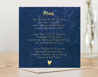 Mothers day card / birthday card for Mum | happy mothers day card with cute poem | personalised thank you mum card for mummy mother