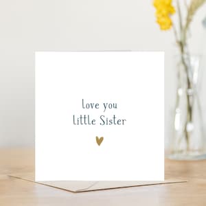 Love you little sister heart happy birthday card | birthday card for her greeting card | simple card for sister gold and navy