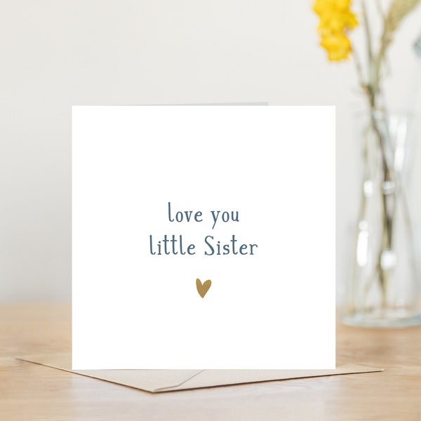 Love you little sister heart happy birthday card | birthday card for her greeting card | simple card for sister gold and navy
