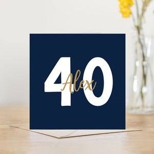 40th birthday card | personalised navy or green and gold greetings card | for men him son grandson nephew | 40th birthday card | happy 40th