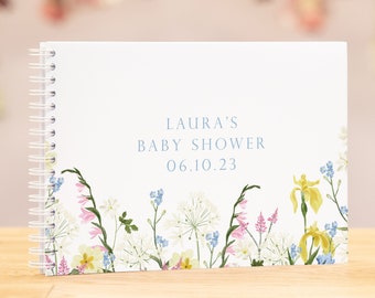 Personalised baby shower memory book | wildflower floral guest book for baby shower party | decor guestbook signing book for baby shower