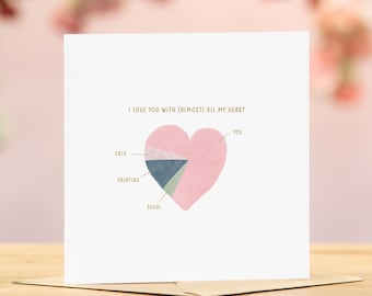 Personalised anniversary card | cards for anniversaries pink heart pie chart card for her | happy anniversary card for anniversary gift