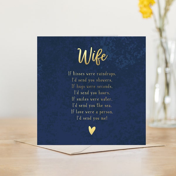 Romantic wife card | gold foil poem card birthday anniversary | valentines day card wife anniversary greeting card