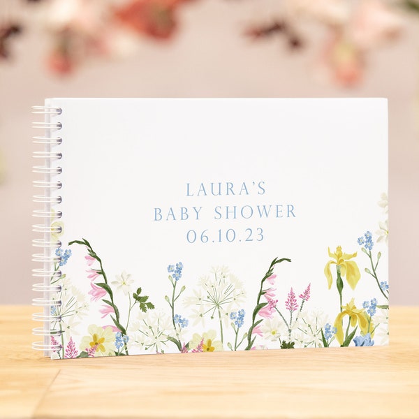 Personalised baby shower memory book | wildflower floral guest book for baby shower party | decor guestbook signing book for baby shower