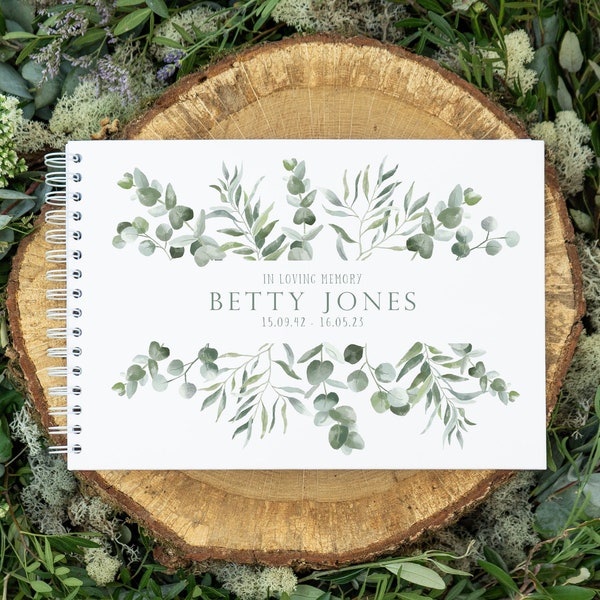 Eucalyptus celebration of life funeral guestbook | book of condolence in loving memory | funeral guest book memorial keepsake | funeral book