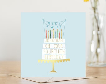Personalised happy birthday card | birthday card with birthday cake | greetings card for milestone birthday | 18th 21st 30th 40th 50th 60th