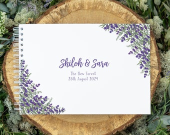 Livre d'or de mariage personnalisé fleurs de lavande | vert fleuri violet | livre d'or pour l'album de fête d'anniversaire de fiançailles de mariage | mémoire