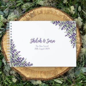 Personalised wedding guestbook lavender flowers purple floral green guest book for wedding engagement anniversary party album memory image 1