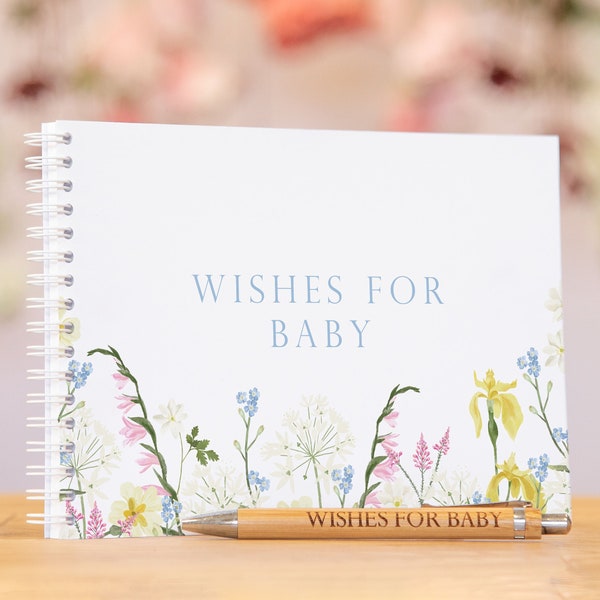 Wishes for baby advice book | wildflower baby shower guest games | well wishes guestbook | activity gender neutral well wishes guestbook