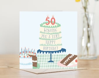 50er Geburtstagskarte | illustrierte 50er Geburtstagskarte | 50. Geburtstag | Alles Gute zum 50. Geburtstag | fröhliche 50er | 50er Jahre Karte für Sie oder Ihn
