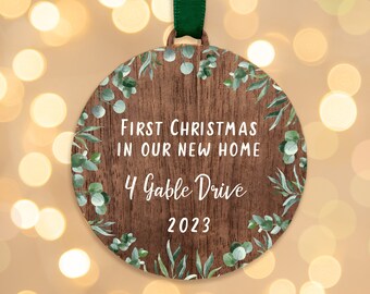 First Christmas in our new home eucalyptus personalised decoration | Xmas new house tree bauble decoration wooden