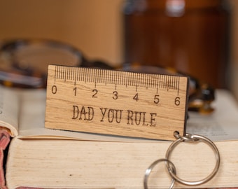 Gift for Dad you rule keyring wooden engraved Dad you rule keying for Daddy Grandad Fathers day birthday or Christmas