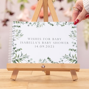 Botanical baby shower personalised guestbook greenery baby shower green leaves custom guestbook eucalyptus baby shower activity image 1